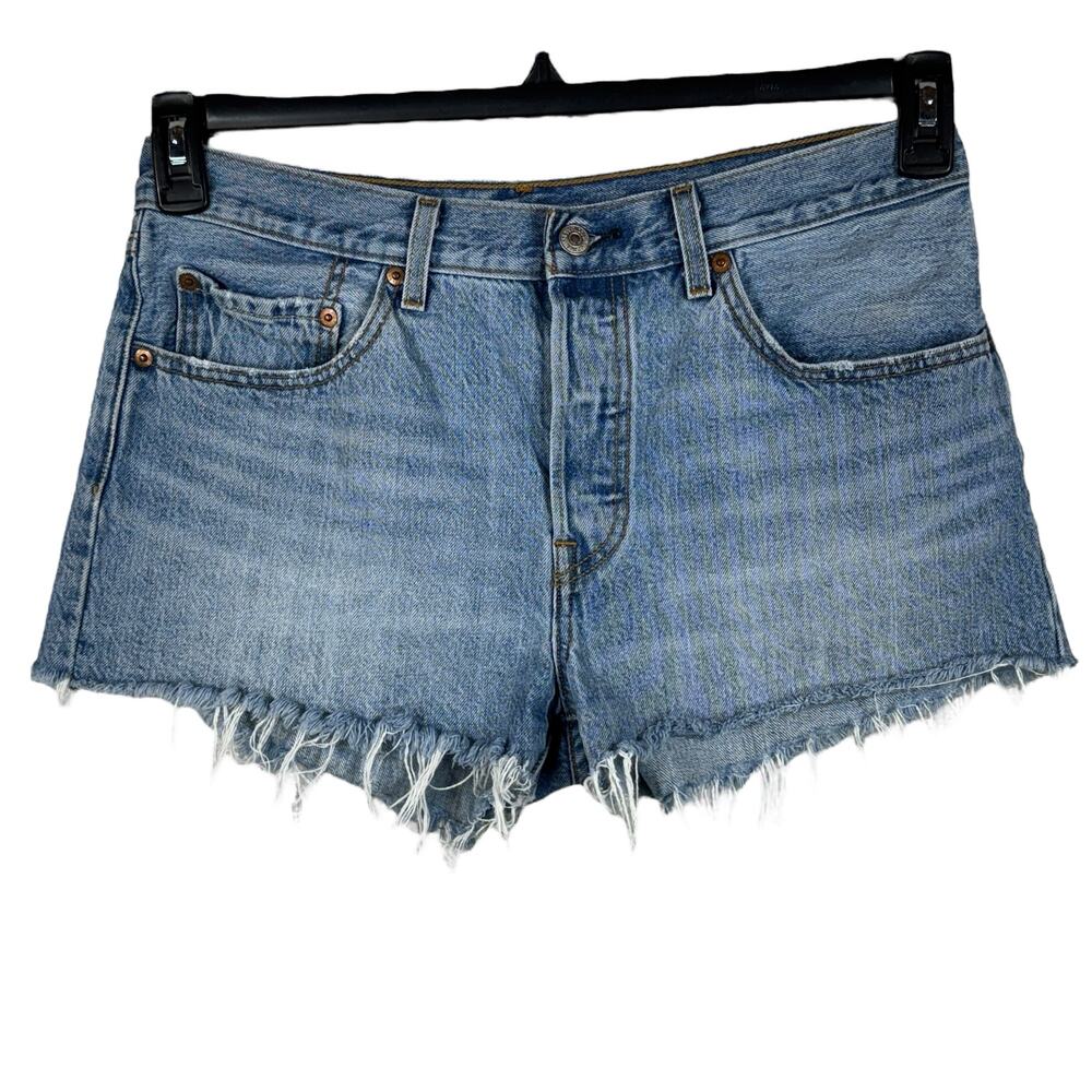 Levi’s 501 SZ W30 Jean Shorts Button-Fly Hi-Rise Medium Wash Frayed Hems Blue